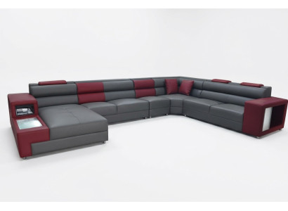 Designer Leder Polster Sitz Ecke Leder Sofa Polster Eck Landschaft Zimmer XXL