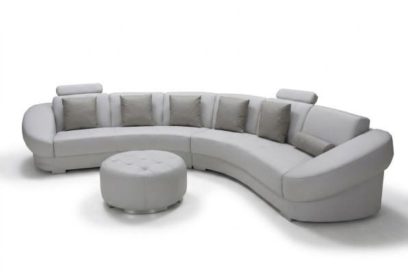 Rund U Form Sofa Polster Eck Garnitur Leder Wohnlandschaft Couchen XXL + Hocker