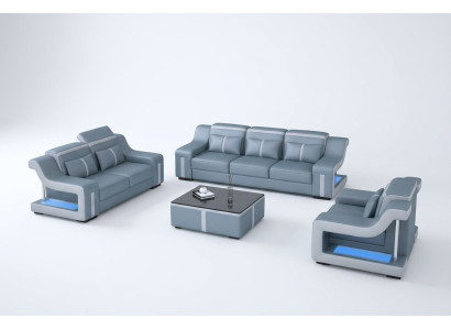 Designer Sofa Couch 3+2 Sitz Polster Leder Couchen Big Sofas Beleuchtet