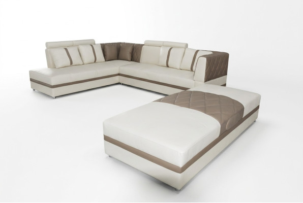 Ecke Leder Modern XXL Couch Wohnlandschaft Ledersofa Sofa L-Form A1128II+Hocker