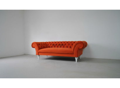Stoff Design Couch Polster Sofas Textil Modern Sofa Chesterfield 3 Sitzer Orange