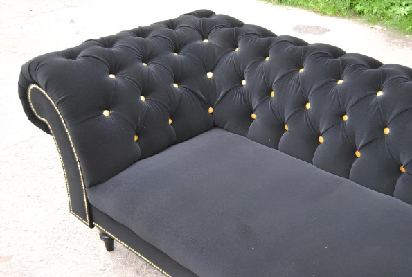 Stoff Design Couch Polster Textil Modern Sofa Chesterfield 3 Sitzer Schwarz