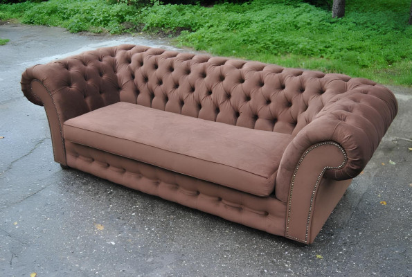 Sofa 3 Sitzer Stoff Design Couch Polster Sofas Textil Modern Chesterfield Beige