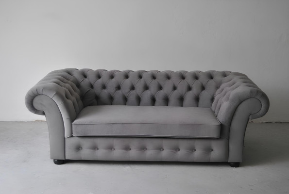 Sofa 3 Sitzer Stoff Design Couch Polster Sofas Textil Modern Chesterfield Grau