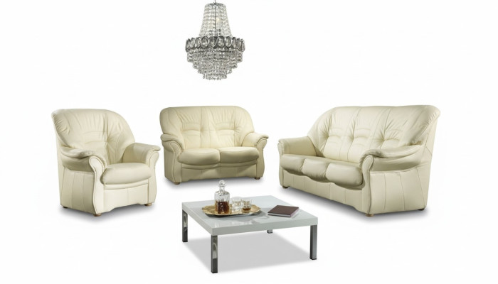 Klassische Wohnzimmer Garnitur 3+1 100% Vollleder Couch Sitz Polster
