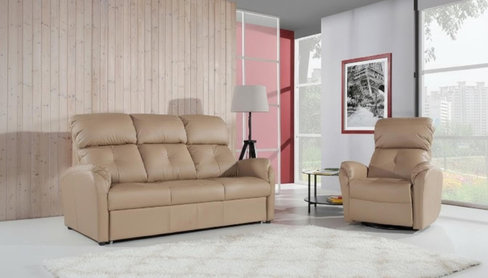 Sofagarnitur 3+2 Sitzer Set Design Sofa Polster Couch 100% Leder Bettfunktion