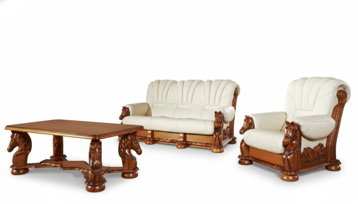 Antik Stil Ledersofa Couch Sofagarnitur Polster 3+1 Sitzer Italienisches Leder