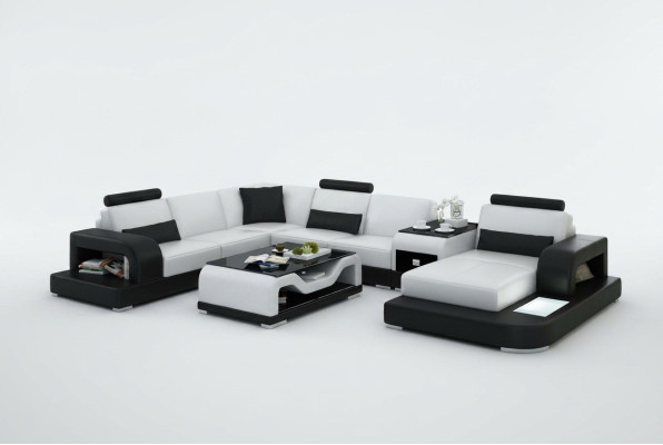 Ledersofa Couch Wohnlandschaft Ecksofa Eck Garnitur Design Modern Sofa mit USB