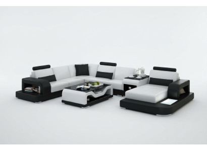 Ledersofa Couch Wohnlandschaft Ecksofa Eck Garnitur Design Modern Sofa mit USB