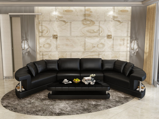 Wohnlandschaft Trapez Förmige Rund Ecksofa Sofa Runde Couch Polster U Form + USB