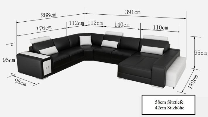 Große Design Ecksofa Polster Eckcouch Sofa Garnitur Couch Wohnlandschaft USB Neu