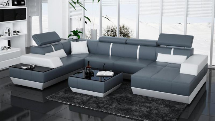 Moderne Sitzecke Ledersofa Polster Ecksofa Sofa Couch Wohnlandschaft K5015 + USB