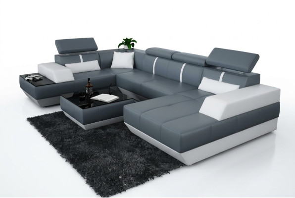 Moderne Sitzecke Ledersofa Polster Ecksofa Sofa Couch Wohnlandschaft K5015 + USB