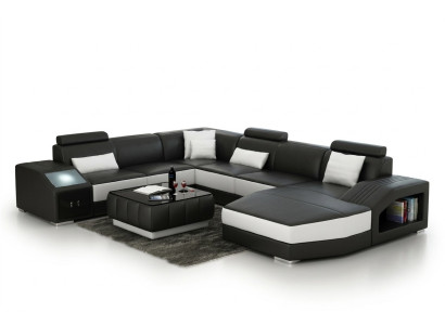 Eckgarnitur Leder Sofa Wohnzimmer Polsterecke Sitzgarnituren Wohnlandschaft +USB