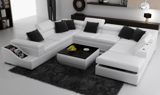 Eckgarnitur Leder Sofa Wohnzimmer Wohnlandschaft Polsterecke Sitzgarnituren +USB