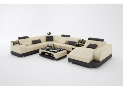 Eckgarnitur Leder Sofa Wohnzimmer Wohnlandschaft Polsterecke Sitzgarnituren +USB