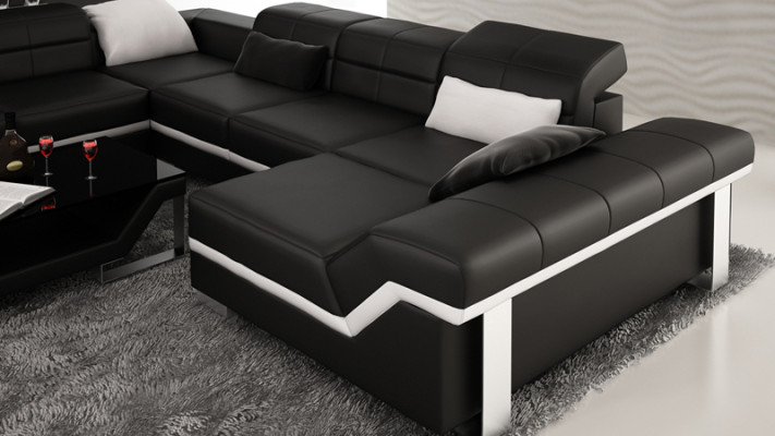Moderne Sitzecke Ledersofa Ecksofa Sofa Polster Couch Wohnlandschaft K5007 + USB