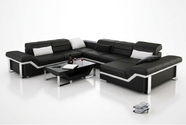Moderne Sitzecke Ledersofa Ecksofa Sofa Polster Couch Wohnlandschaft K5007 + USB