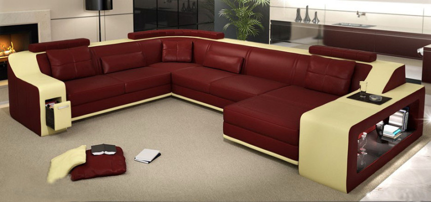 Moderne Sitzecke Ecksofa Sofa Polster Couch Leder Eckgarnitur Wohnlandschaft USB
