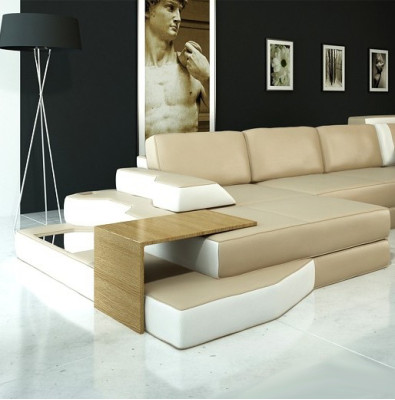 XXL Design Ecksofa Big Sofa mit USB Couch Wohlandschaft U Form Leder Textil Ecke