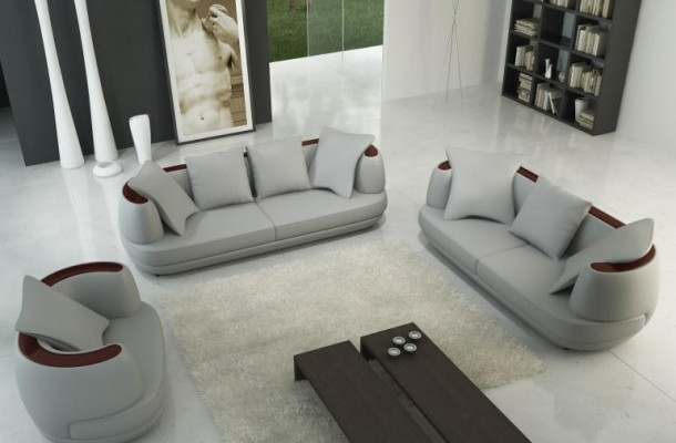 Sofagarnitur + USB Luxus Designer Couch Polster 3+2+1 Leder Sofa Sitz Beige NEW