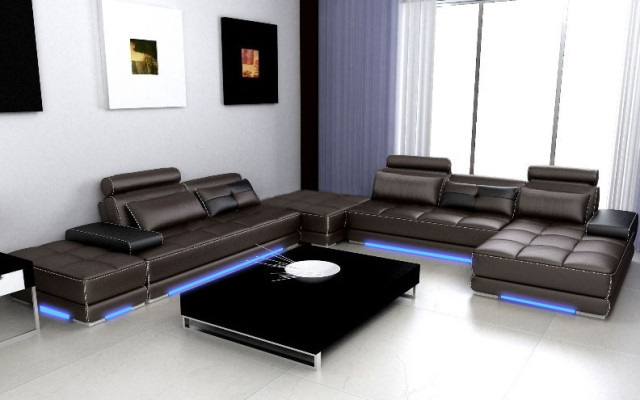 Ledersofa Couch Wohnlandschaft Ecksofa Eck Garnitur Design Modern Sofa + USB Neu