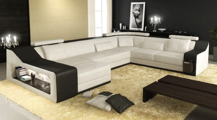 Ledersofa Couch Wohnlandschaft Ecksofa Eck Garnitur Design Modern Sofa mit USB
