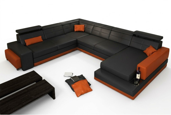 Ledersofa Couch Neu Wohnlandschaft Ecksofa Eck Garnitur Design Modern Sofa + USB