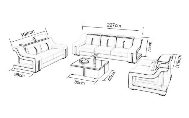 Sofagarnitur 3+1 Sitzer G8047D Couch Polster Sitz Garnitur Sofa Wohnzimmer Leder