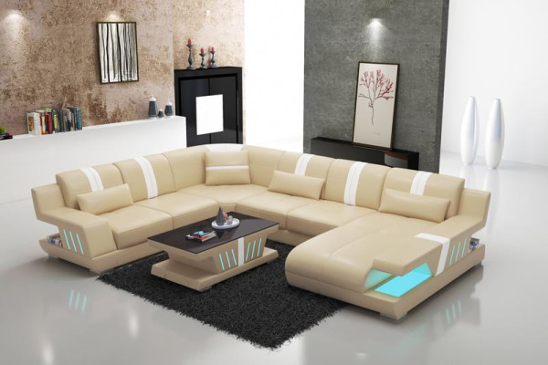 Ecksofa Wohnlandschaft Sofa Couch U Form Polster Couchen Leder Design Beleuchtet