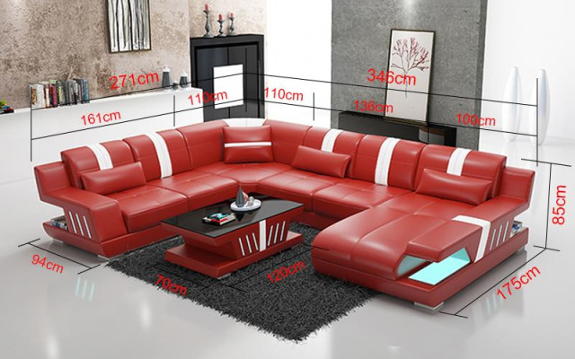 Ecksofa Wohnlandschaft Sofa Couch U Form Polster Couchen Leder Design Beleuchtet