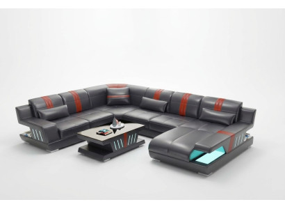 Ecksofa Wohnlandschaft Sofa Couch U Form Polster Couchen Leder Design Beleuchtet