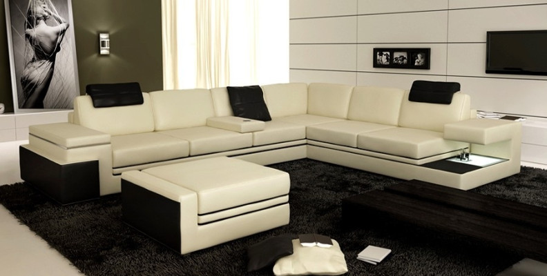 Modern Eckcouch Design Sofa Polster Ecke Leder Textil Couch LED Wohnlandschaft
