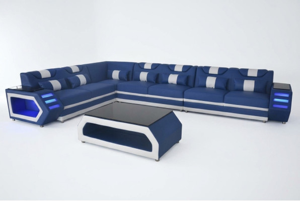 Polster Couch Eck Leder Ecke Sofa mit USB Polster Landschaft Zimmer Leder Sofas