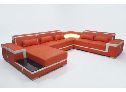 Design Eck Sofa + USB Polster Ecke Leder Sitz Couchen Wohnlandschaft XXL U Form