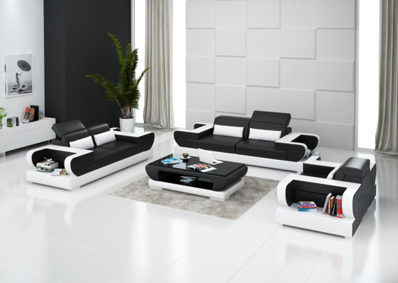 Ledersofa Couch Wohnlandschaft 3+2+1 Sitzer Garnitur Design Modern Sofa mit USB