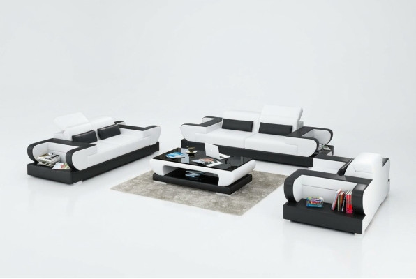 Ledersofa Couch Wohnlandschaft 3+2+1 Sitzer Garnitur Design Modern Sofa mit USB