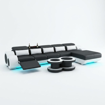 Ledersofa Couch Wohnlandschaft Ecksofa Eck Garnitur Design Modern Sofa mit USB