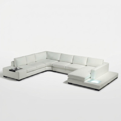 Ledersofa Couch Wohnlandschaft Ecksofa Eck Garnitur Design Modern Sofa mit USB