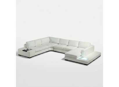 Ledersofa Couch Wohnlandschaft Ecksofa Eck Garnitur Design Modern Sofa mit USB