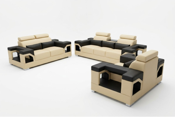 Garnitur Leder Sofa +USB Couch Polster Couchen Sofa Wohnlandschaft Luxus 3+2+1