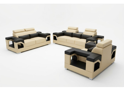 Garnitur Leder Sofa +USB Couch Polster Couchen Sofa Wohnlandschaft Luxus 3+2+1