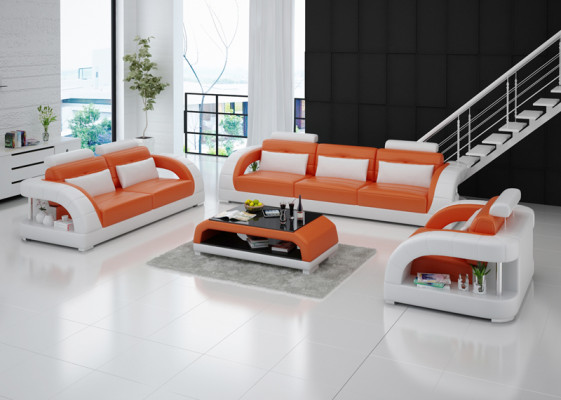 Design Ledersofa Couch Garnituren 3+2+1 Sitzer Garnitur Sofagarnitur Sofa USB