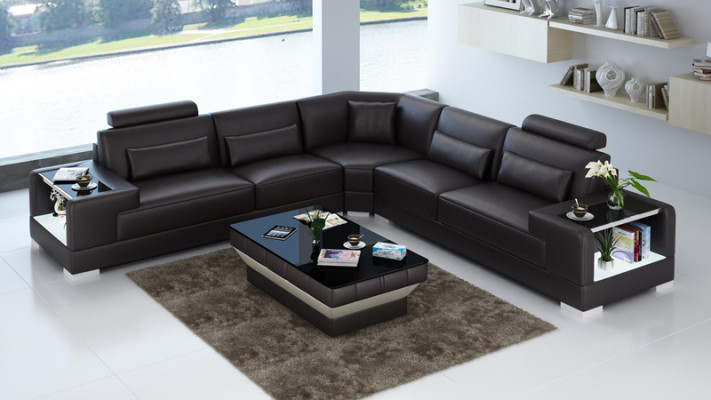 Ledersofa Couch Wohnlandschaft Ecksofa Eck Garnitur Design Modern Sofa mit USB