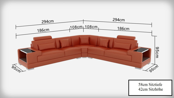 Ledersofa Couch Wohnlandschaft Ecksofa Eck Garnitur Design Modern Sofa mit USB