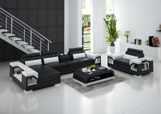 Ledersofa Wohnlandschaft Ecksofa Sessel Couch Garnitur Design Modern Sofa + USB