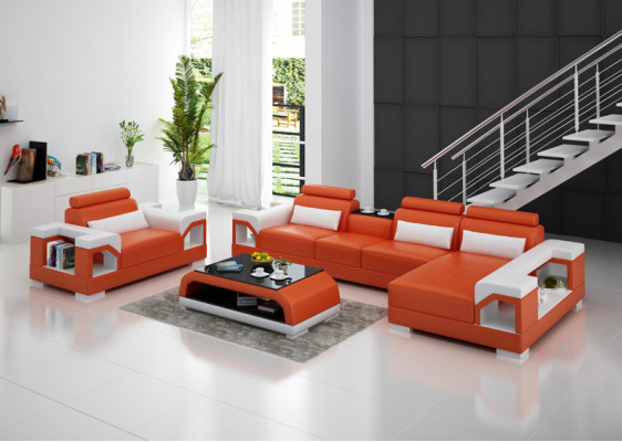 Ledersofa Wohnlandschaft Ecksofa Sessel Couch Garnitur Design Modern Sofa + USB