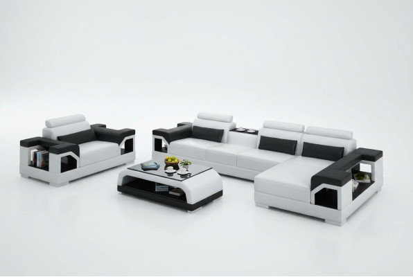 Ledersofa Wohnlandschaft Ecksofa Sessel Couch Garnitur Design Modern Sofa + USB