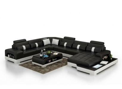 Leder U Form Wohnlandschaft Couch Big XXL Sofa mit USB Polster Ecke Garnitur Eck