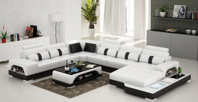 Leder U Form Wohnlandschaft Couch Big XXL Sofa LED USB Polster Ecke Garnitur Eck